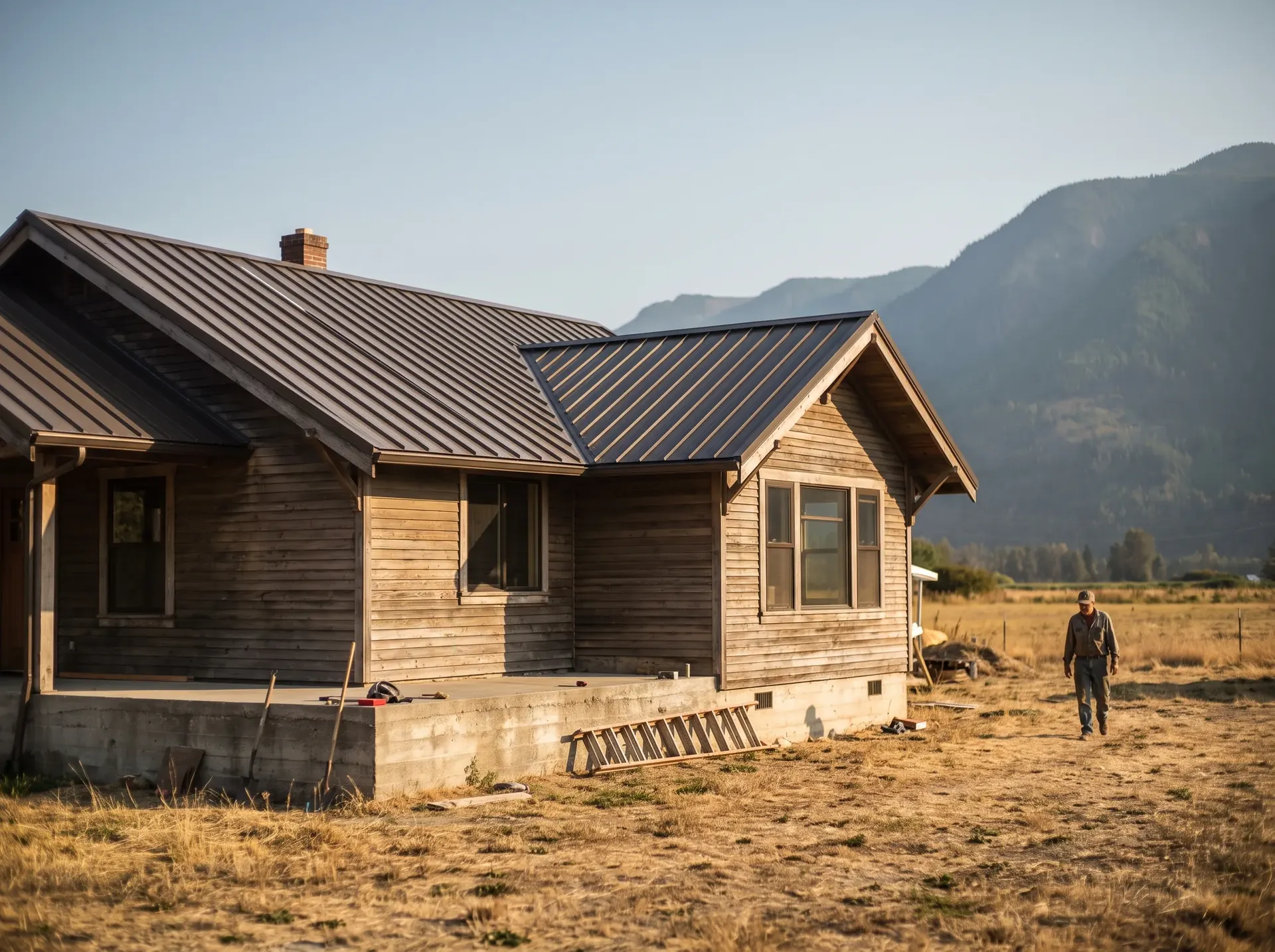 Rebuilt single storey home in Sumas with a clean metal roof