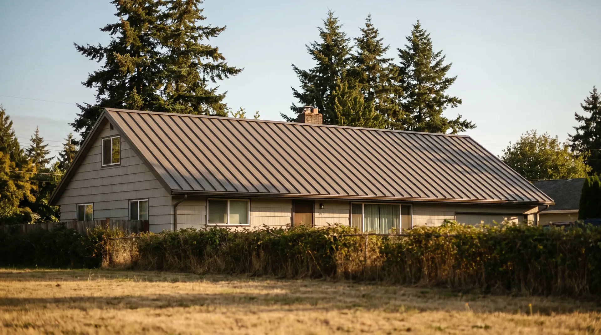 Full front view of a Bellingham house and its metal roof