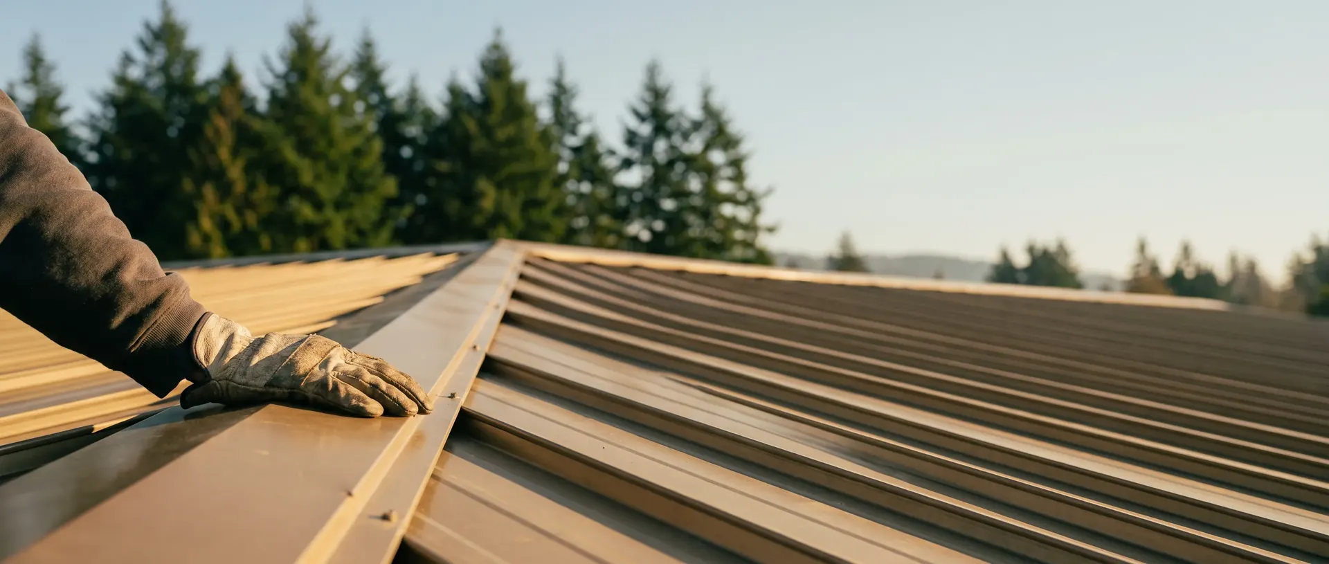 Long run of galvanised standing seam panel on a Bellingham roof