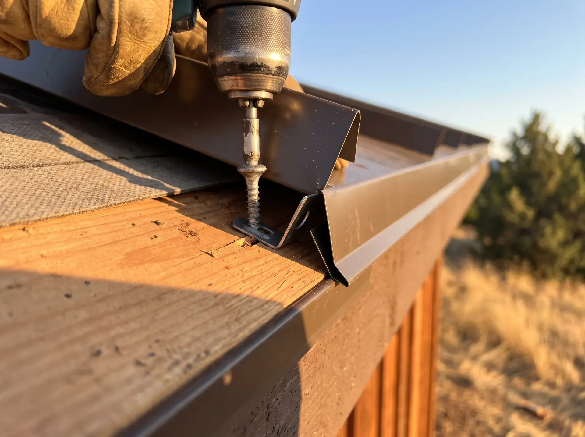 Concealed clip being fastened to the roof deck at the edge of a panel