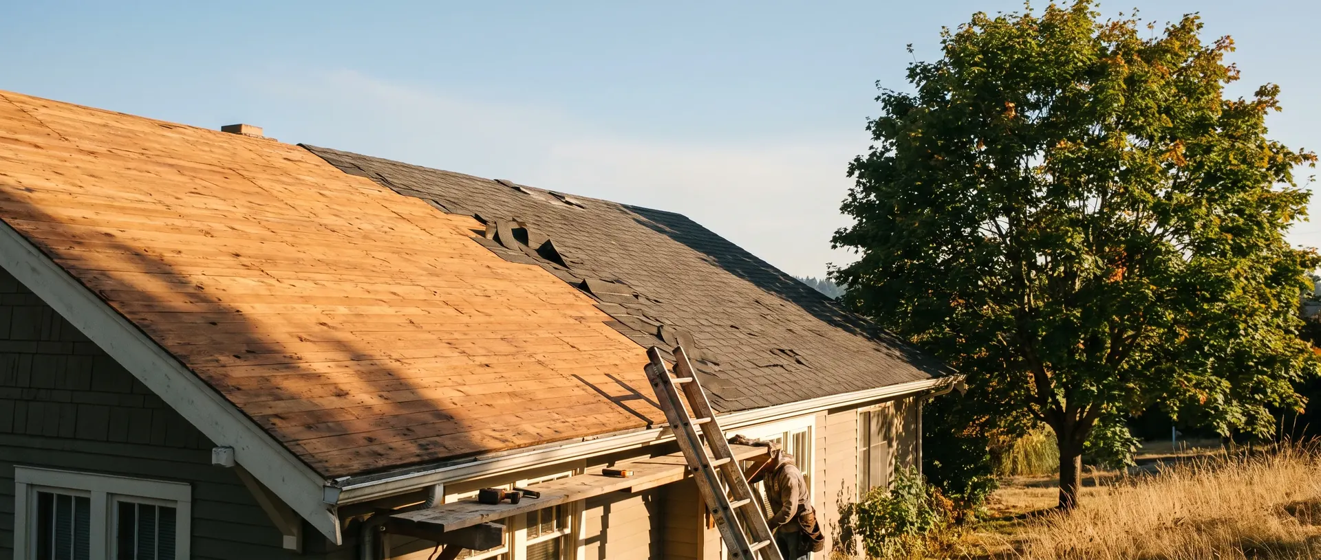 Bellingham home mid tear off with one slope stripped to bare deck
