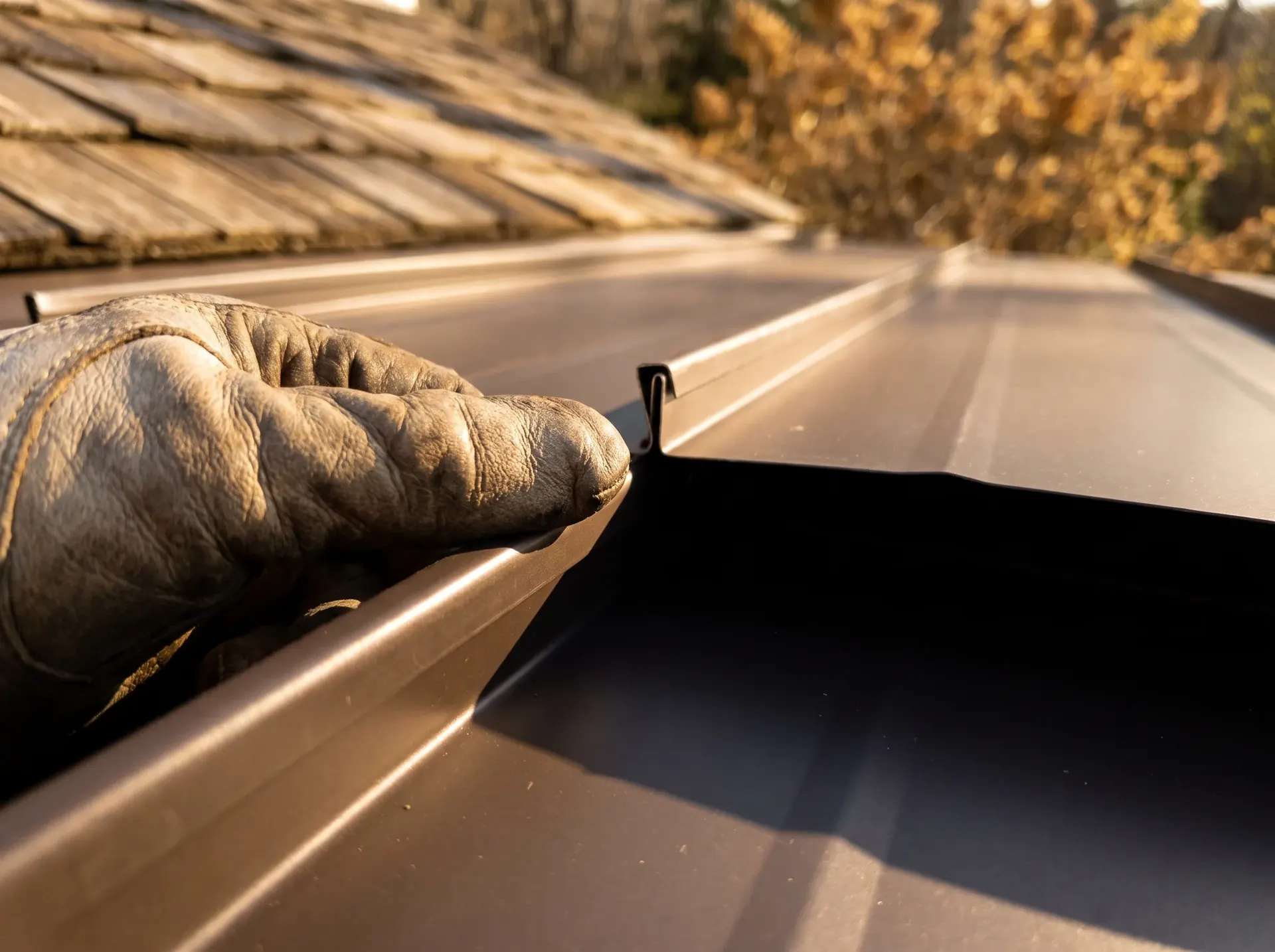 Close view of a finished double lock standing seam
